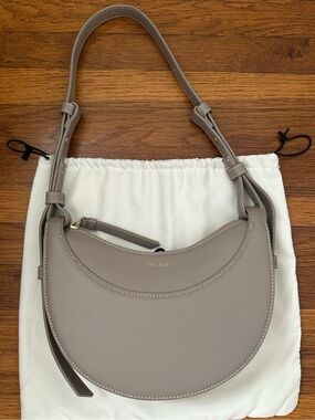 Pebbled Leather Crescent Shoulder Bag in Taupe